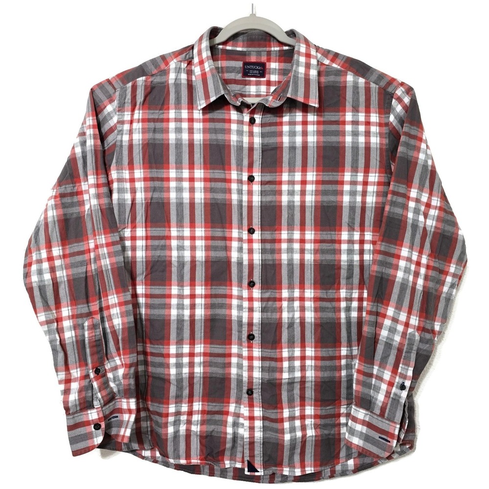 UNTUCKit Shirt Mens 2XL Red Plaid Long Sleeve Button Front Cotton Twill Casual